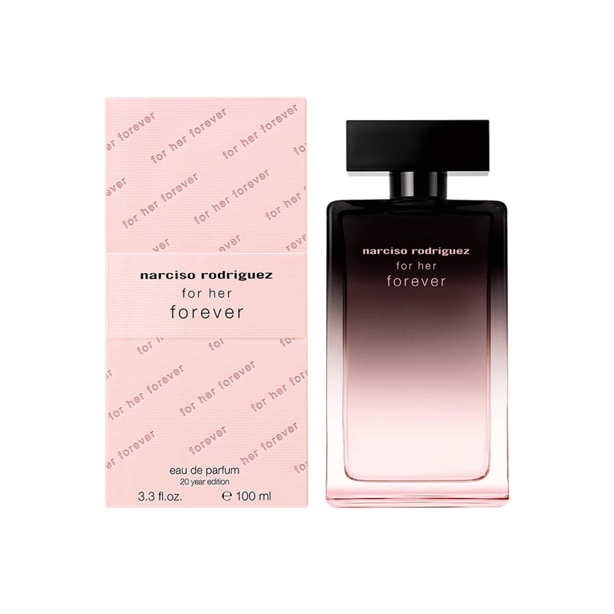 Refect Beauty Narciso Rodriguez For Her Forever Eau de Parfum bottle and pink box with floral musk scent