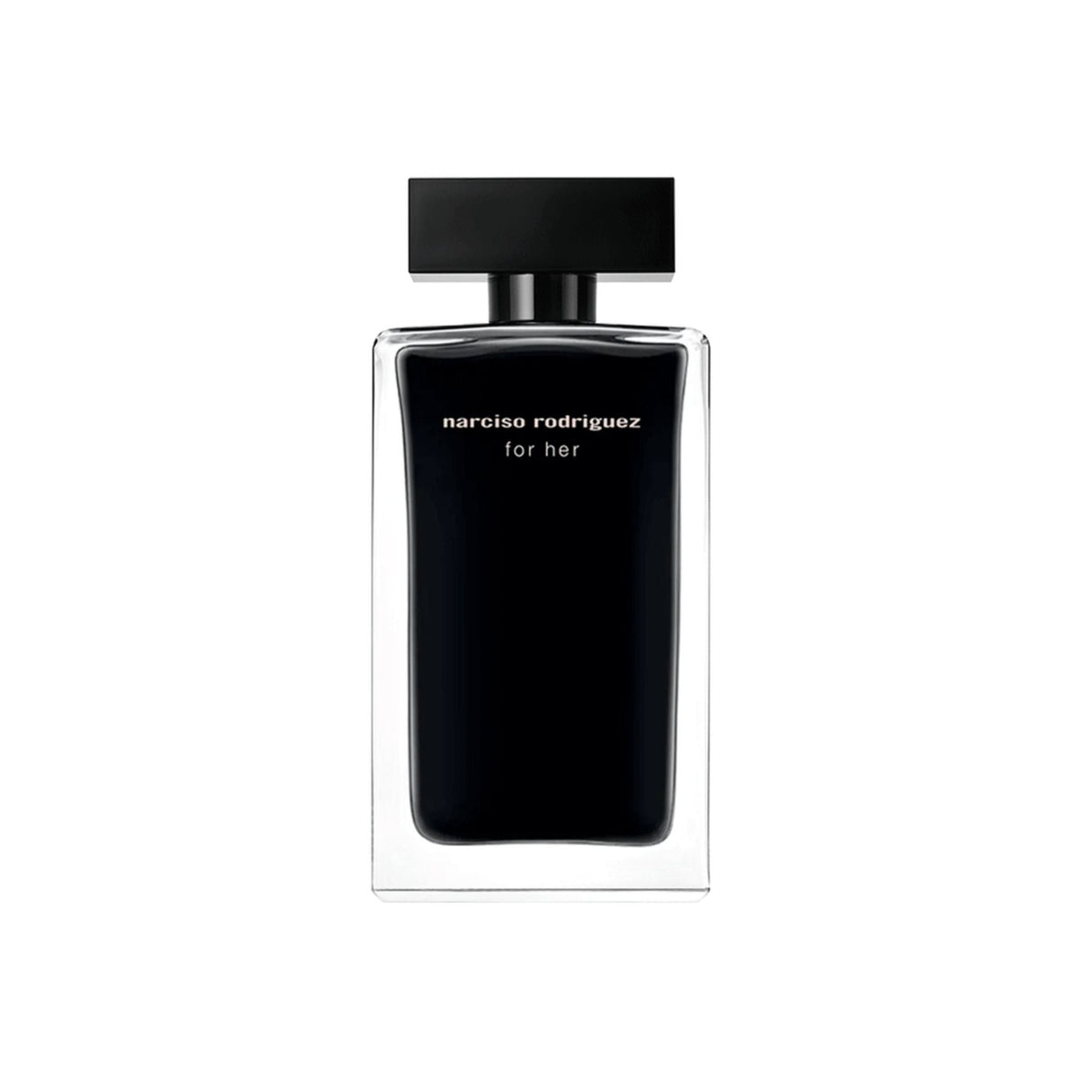 Refect Beauty Narciso Rodriguez For Her Eau de Toilette in a sleek black lacquered bottle with a minimalist design.