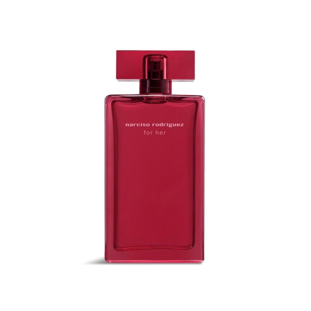 Refect Beauty Narciso Rodriguez Musc Noir Rose Intense Eau de Parfum in a deep red glass bottle with a matching cap.