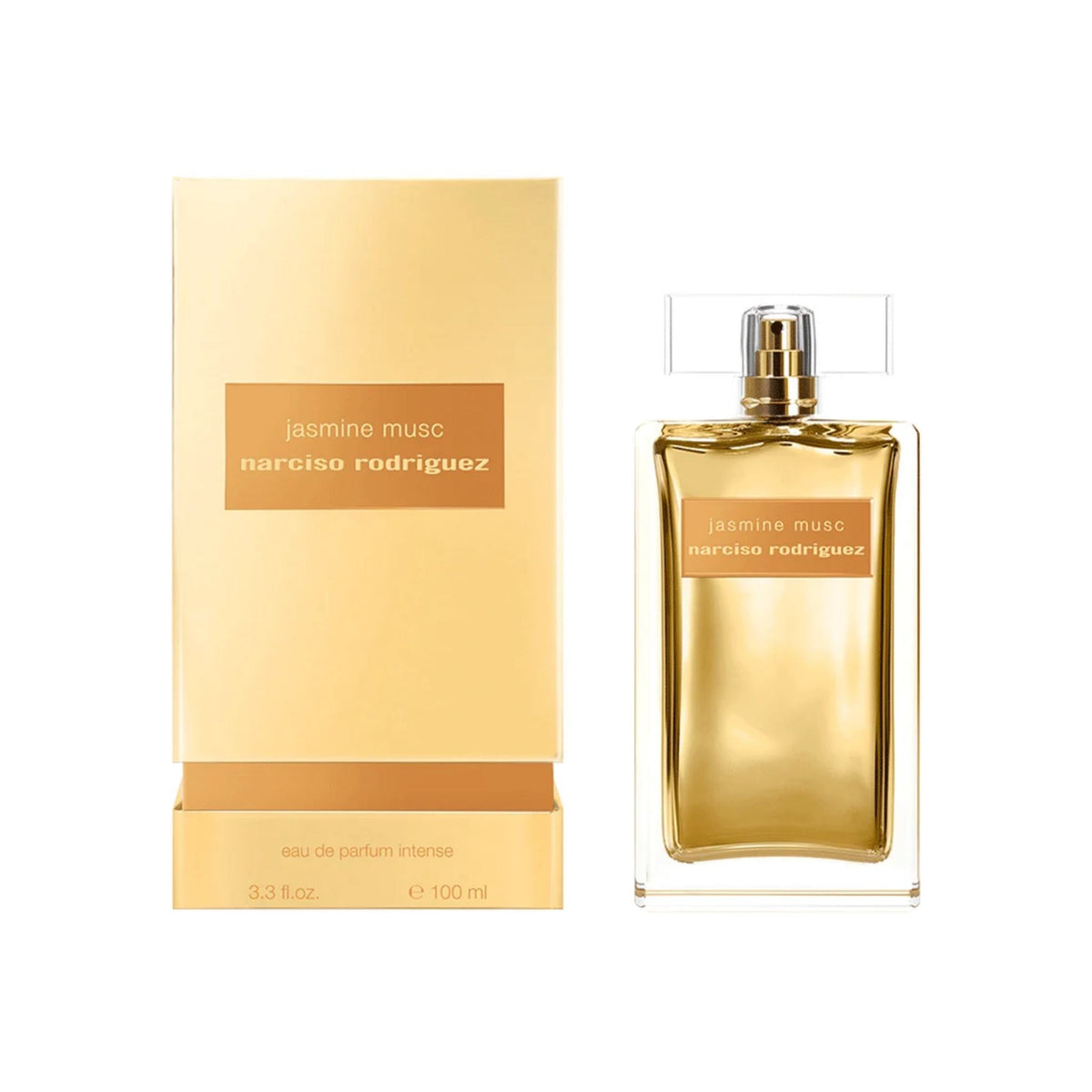 Refect Beauty Narciso Rodriguez Jasmine Musc Eau de Parfum Intense in a gold bottle with matching box packaging