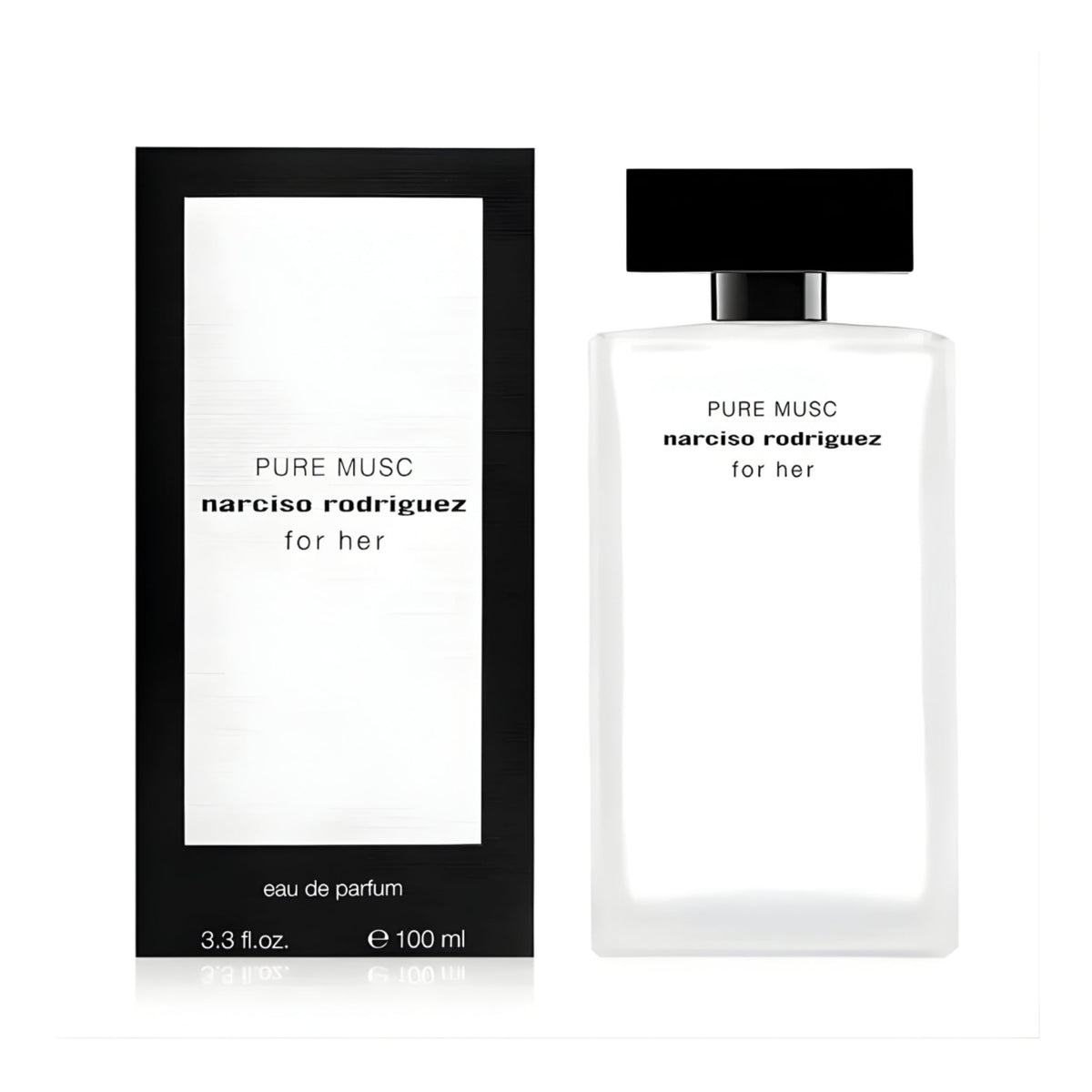 Refect Beauty Narciso Rodriguez Pure Musc Eau de Parfum bottle and black and white box packaging
