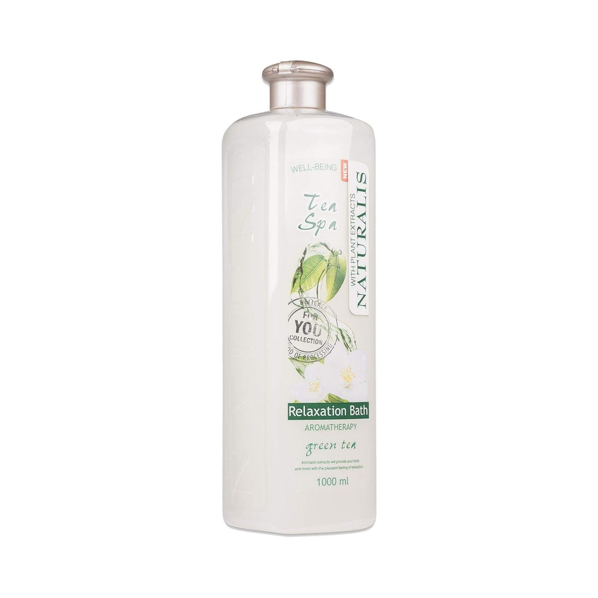 Refect Beauty Naturalis Oil Bath Tea Spa green tea bath and shower oil in a 1000ml bottle for skin nourishment.