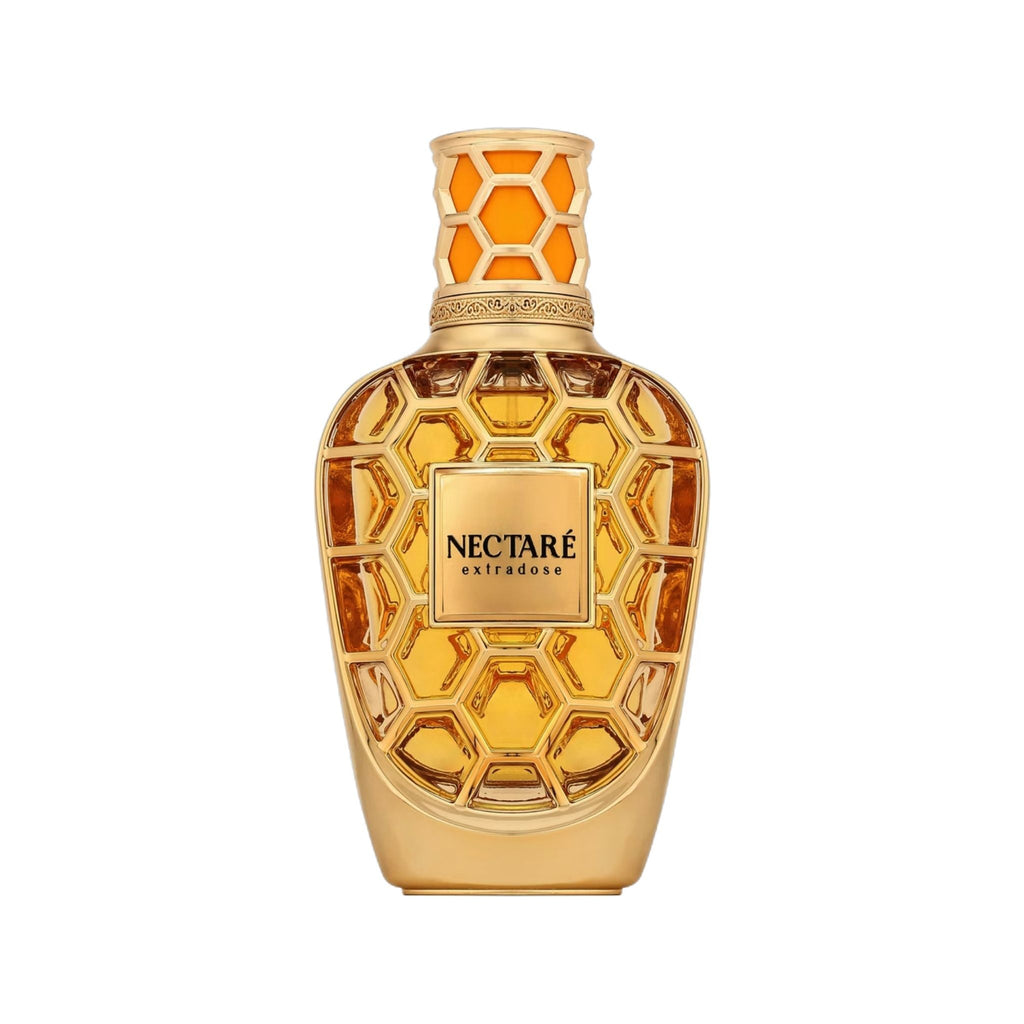 Refect Beauty French Avenue Nectare Extradose extrait de parfum in a gold honeycomb-patterned glass bottle.