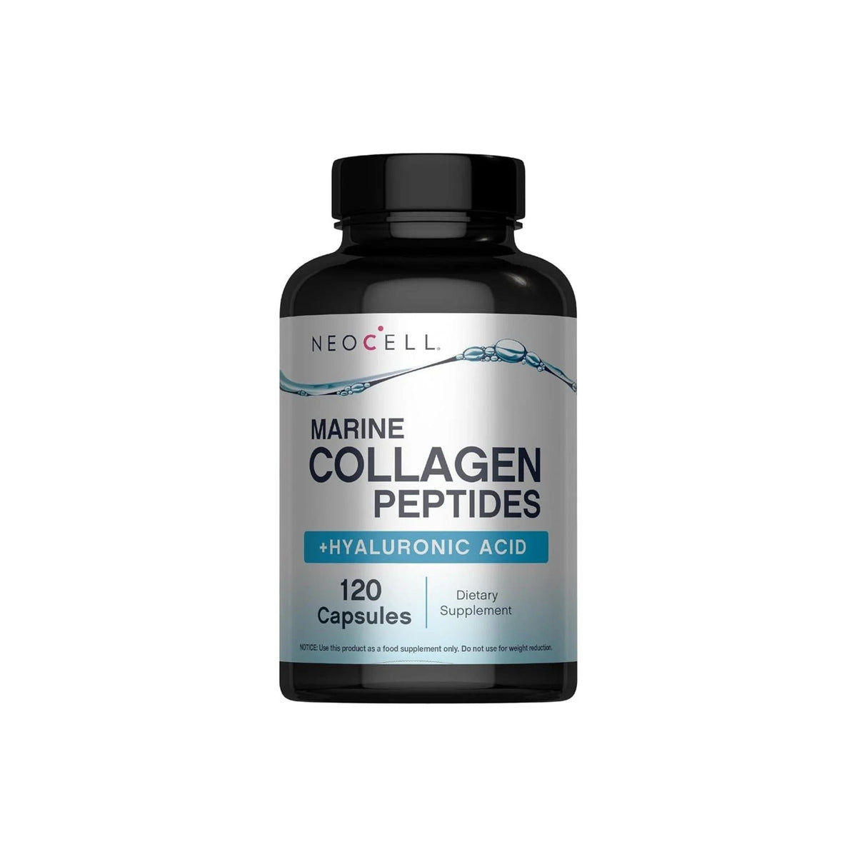 Refect Beauty NeoCell Marine Collagen with Hyaluronic Acid supplement bottle containing 120 capsules for skin health.