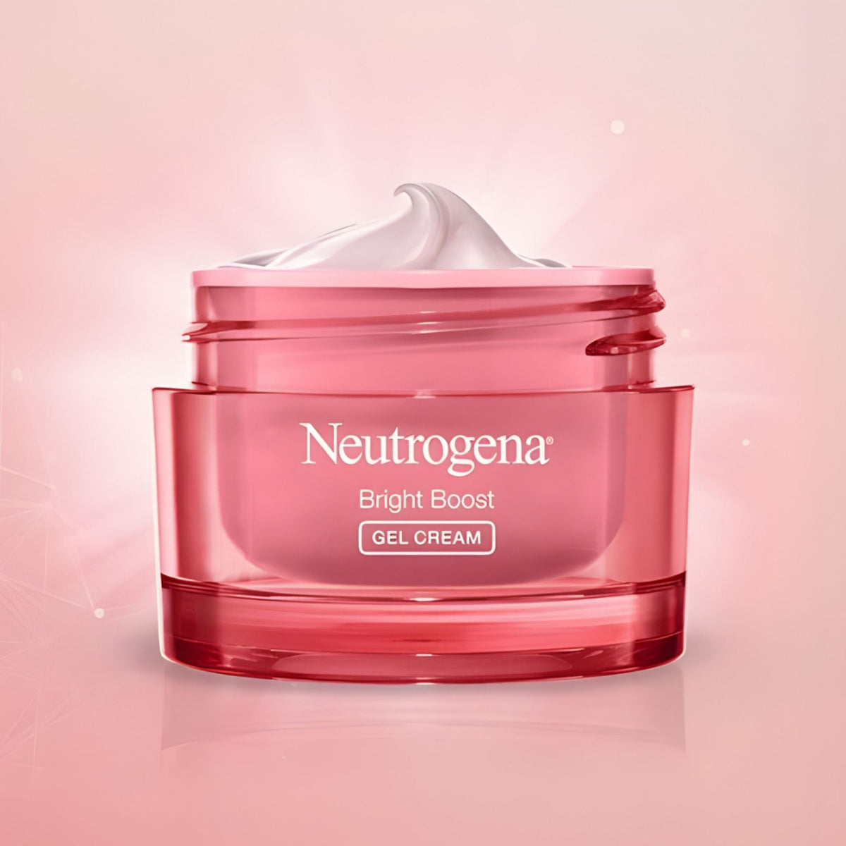 Refect Beauty Neutrogena Bright Boost Gel Cream in a pink jar with a swirl of white hydrating face cream on top