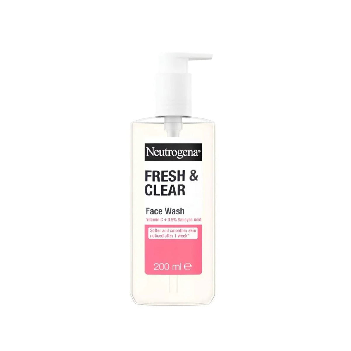 Refect Beauty Neutrogena Fresh & Clear facial wash with pink grapefruit in a 200ml pump bottle for blemish-prone skin