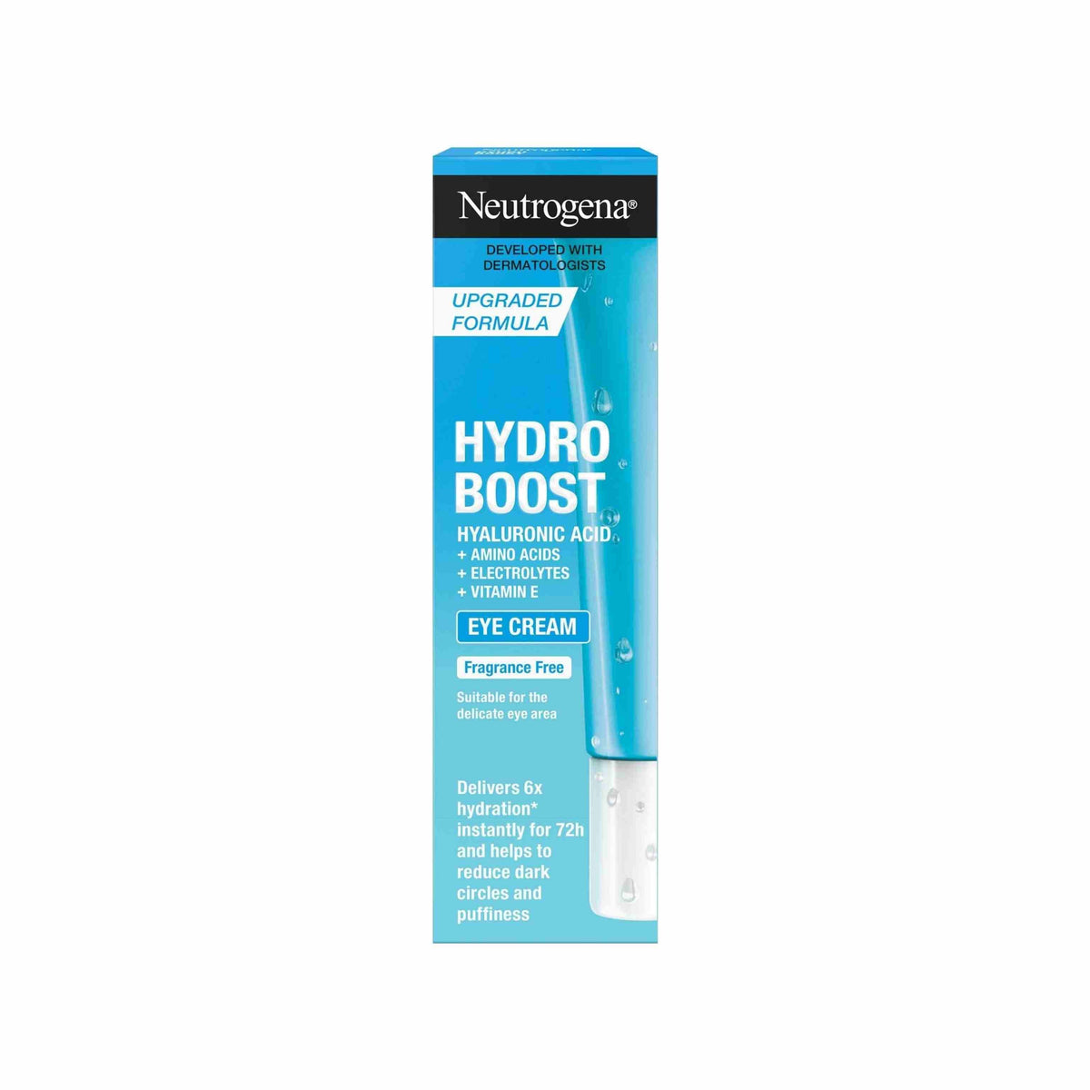 Refect Beauty Neutrogena Hydro Boost eye cream box with hyaluronic acid for hydrating delicate skin