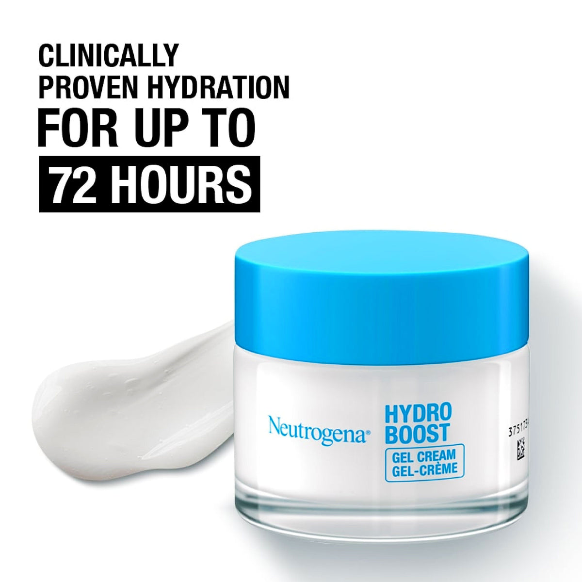 Refect Beauty Neutrogena Hydro Boost Gel Cream jar with a dollop of white moisturizer on a clean white background