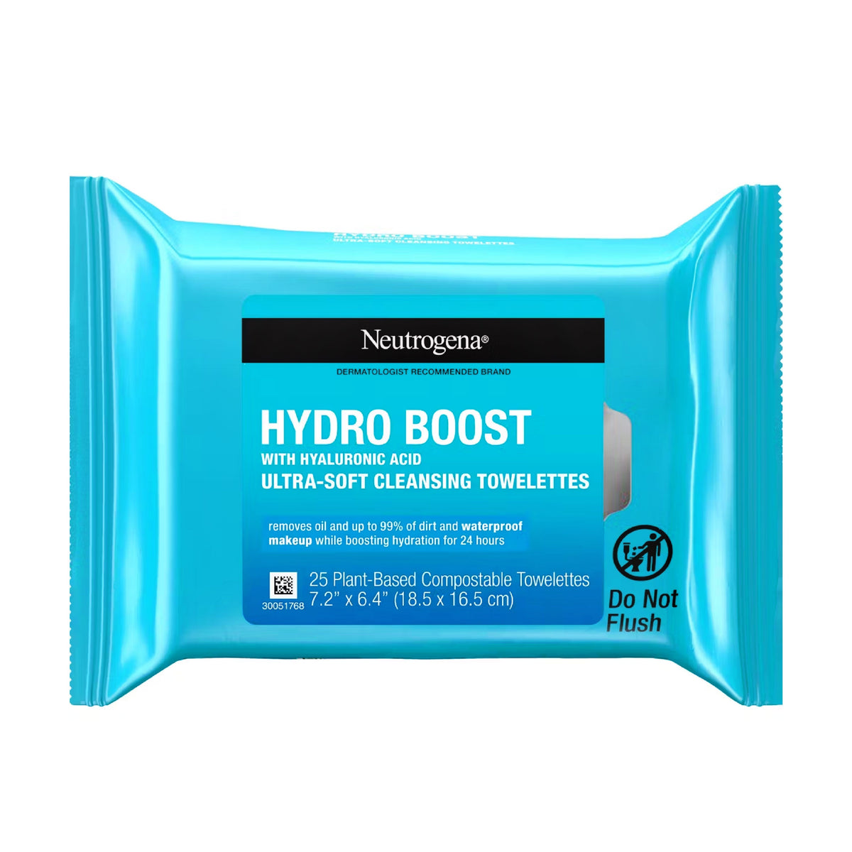 Refect Beauty Neutrogena Hydro Boost cleansing makeup remover wipes in a bright blue 25-count pack.