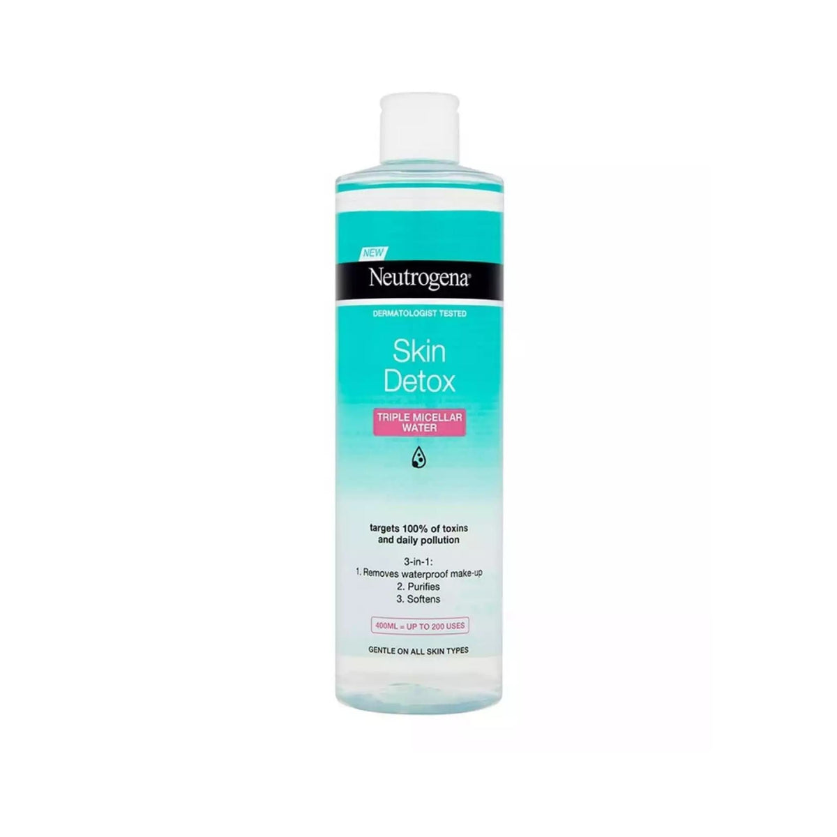 Refect Beauty Neutrogena Skin Detox Triple Micellar Water 400ml bottle for gentle makeup removal and skin cleansing.