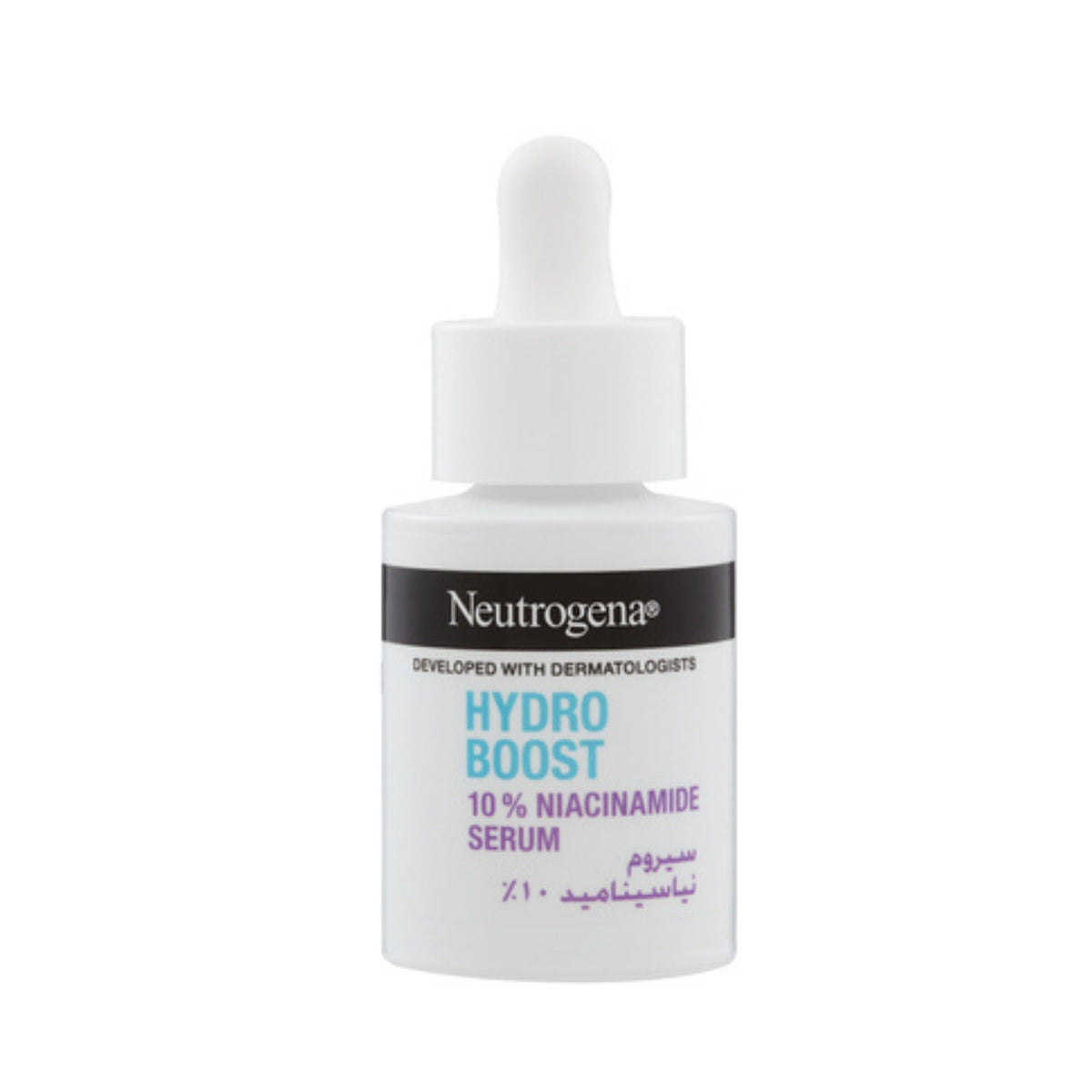 Refect Beauty Neutrogena Hydro Boost 10% Niacinamide Serum in a white dropper bottle for skin brightening and hydration