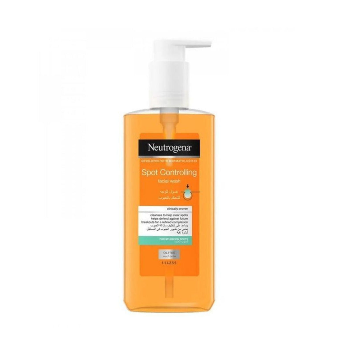 Refect Beauty Neutrogena Spot Controlling oil-free face wash in a clear pump bottle for acne-prone skin