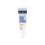 Refect Beauty Neutrogena Ultra Sheer Age Shield SPF 50 sunscreen fluid in a white and light blue squeeze tube.