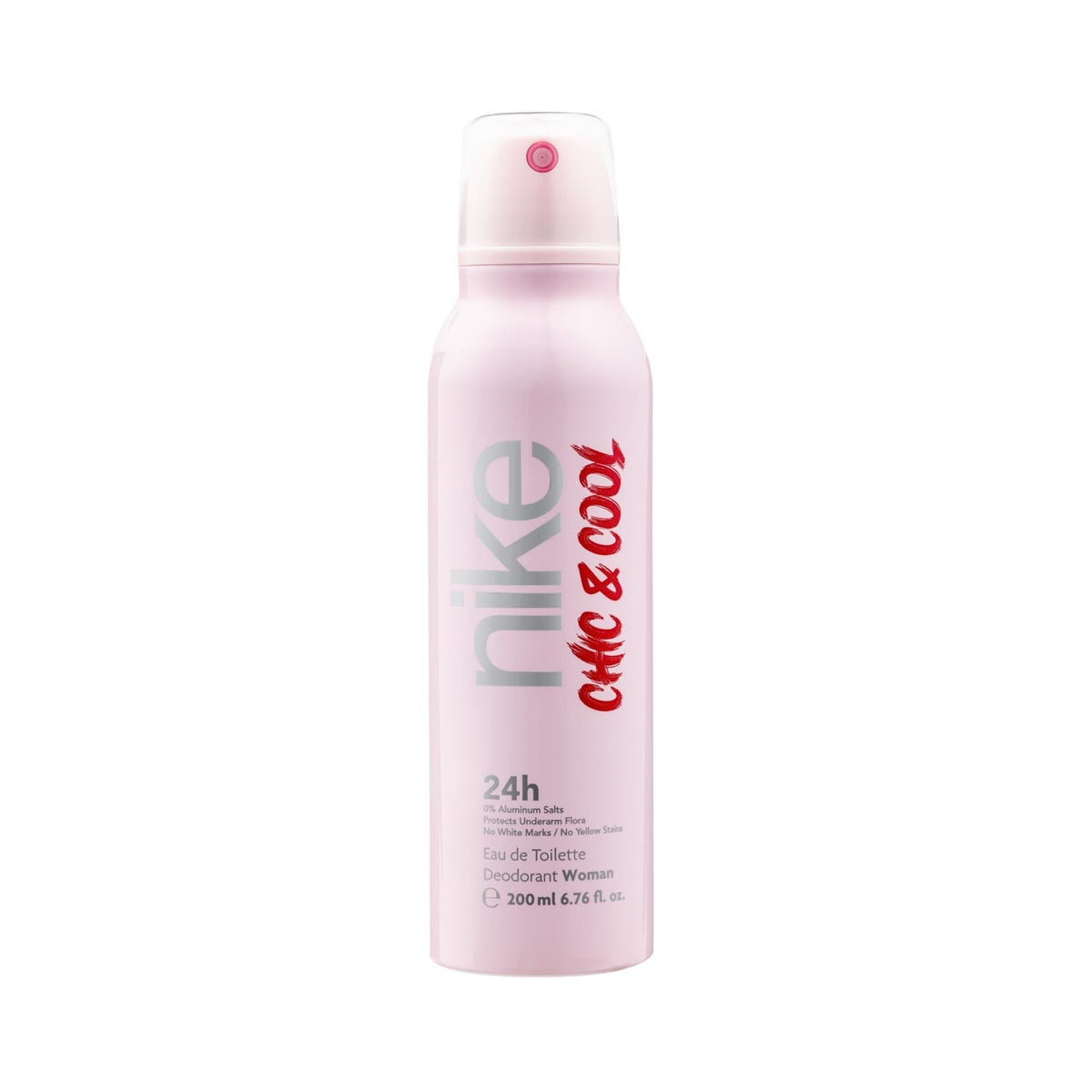 Refect Beauty Nike Chic & Cool deodorant spray for women in a light pink 200ml aerosol can with a clear cap.