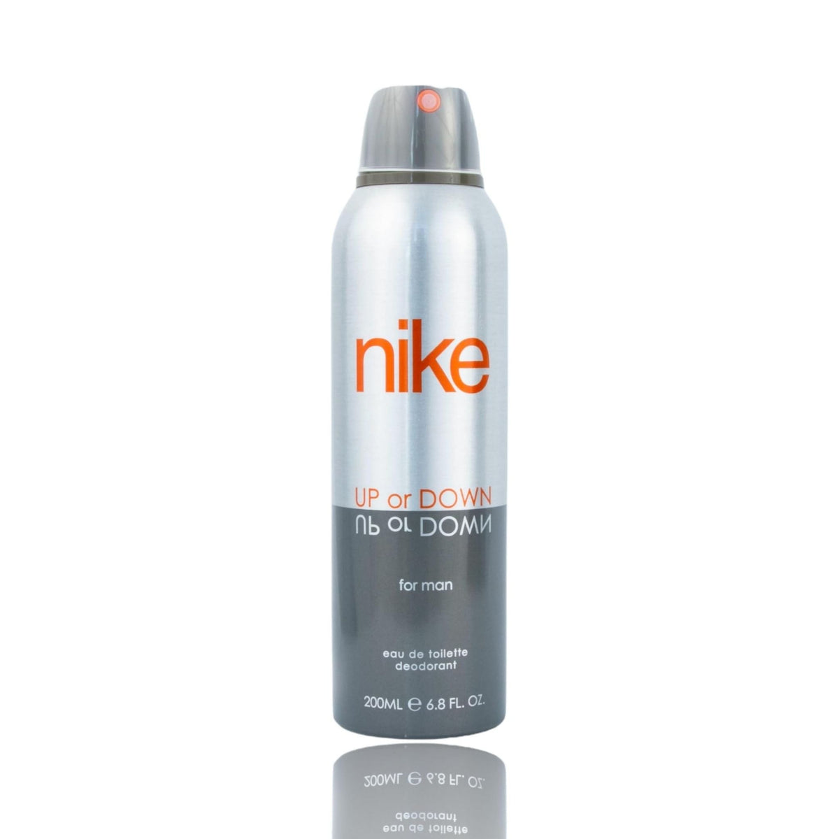 Refect Beauty Nike Up or Down 24H deodorant spray for men in a silver and grey aerosol can with orange branding
