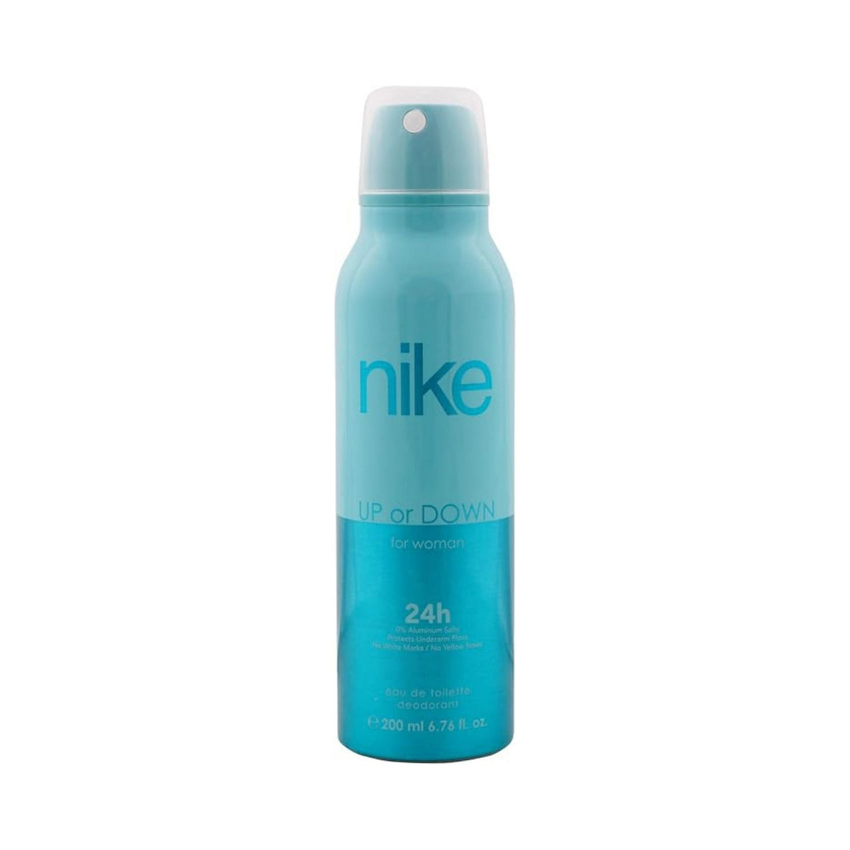 Refect Beauty Nike Up or Down 24H deodorant spray for women in a light blue aerosol can with a clear cap.