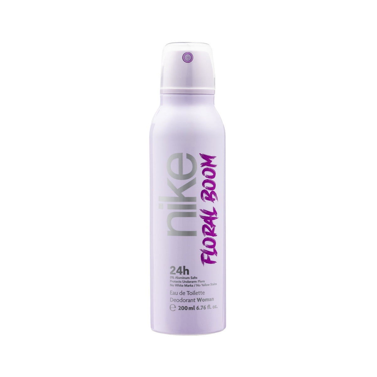 Refect Beauty Nike Floral Boom woman deodorant spray in a light purple 200ml aerosol can with floral branding.