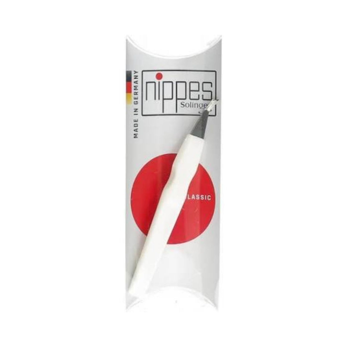Refect Beauty Nippes Solingen cuticle knife with a white handle in original retail packaging for precise nail care.
