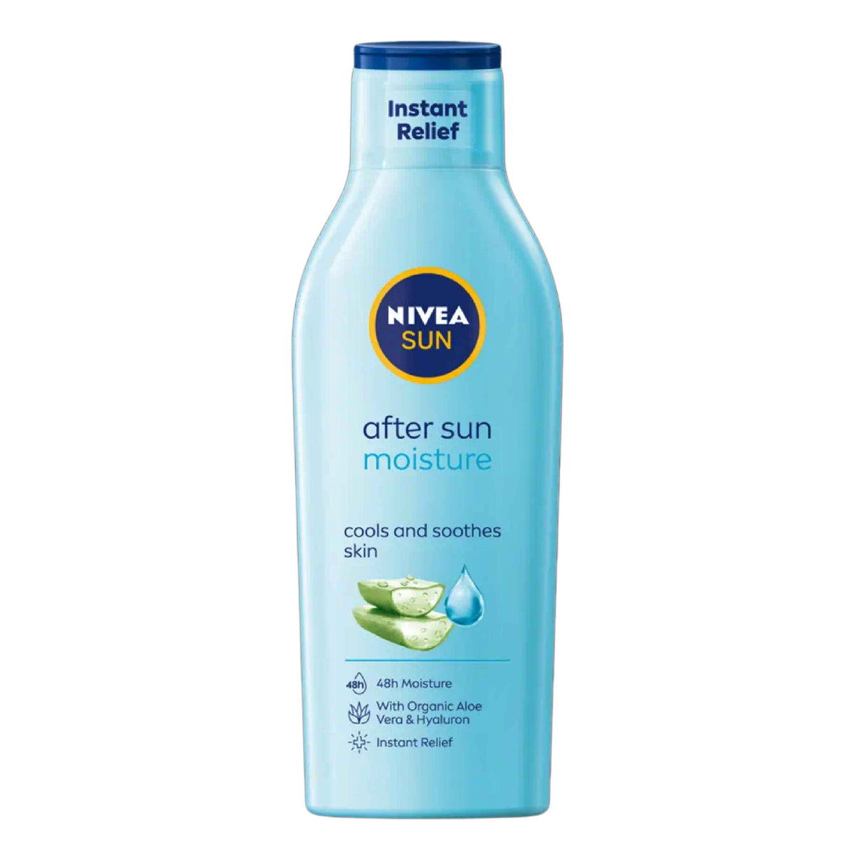Refect Beauty Nivea Sun Moisture After Sun Lotion in a light blue bottle with aloe vera and hydrating formula