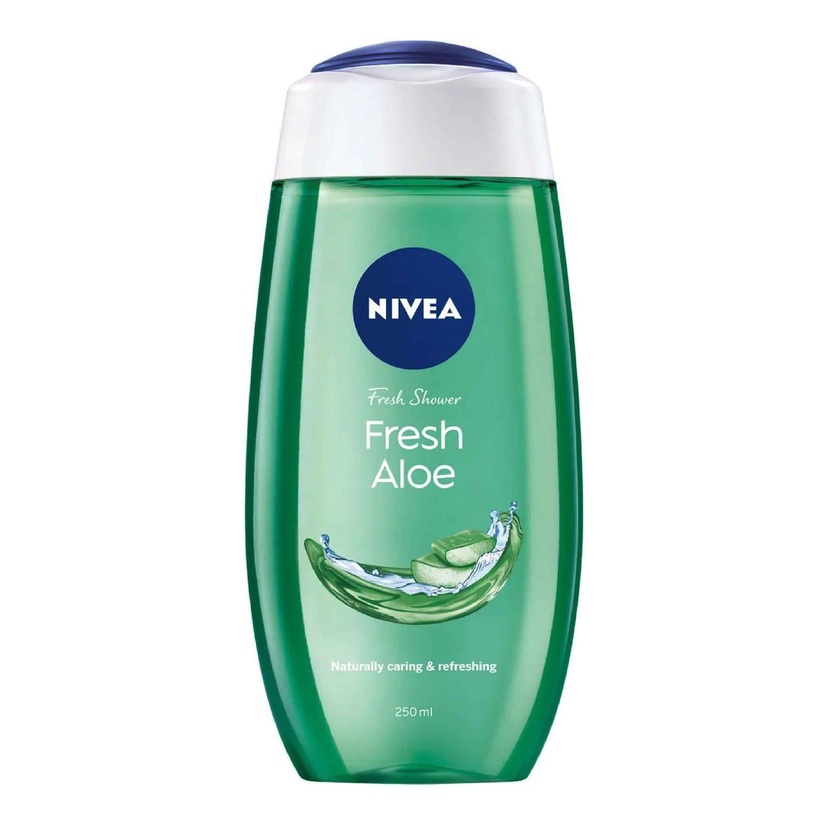 Refect Beauty Nivea Fresh Aloe shower gel in a green 250ml bottle with a blue cap for refreshing skin hydration.