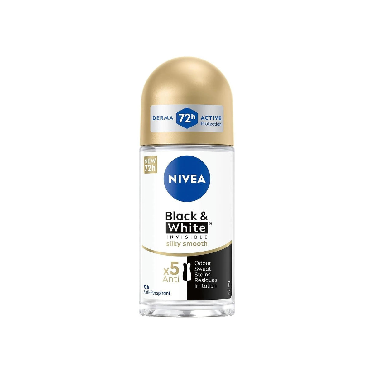 Refect Beauty Nivea Black & White Silky Smooth anti-perspirant roll-on with gold cap for 72h odor and stain protection