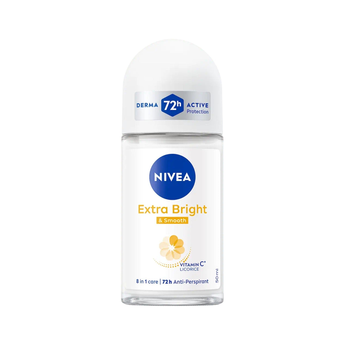 Refect Beauty Nivea Extra Bright & Smooth roll-on deodorant with 72h protection and Vitamin C for smooth underarms.