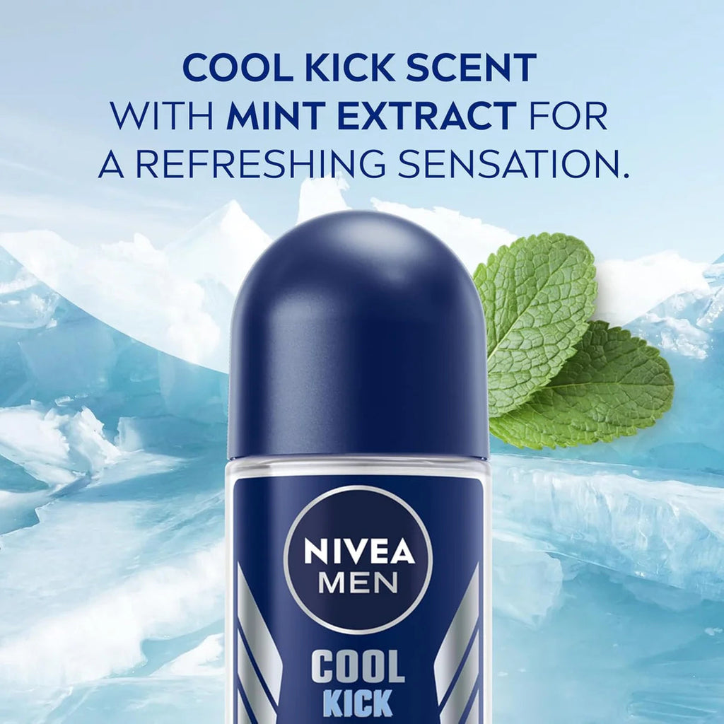 Refect Beauty Nivea Men Cool Kick antiperspirant roll-on with mint extract for a refreshing cooling sensation