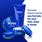 Refect Beauty Nivea Creme collection featuring blue tins and a tube for face, hand, and body moisturizing skincare.