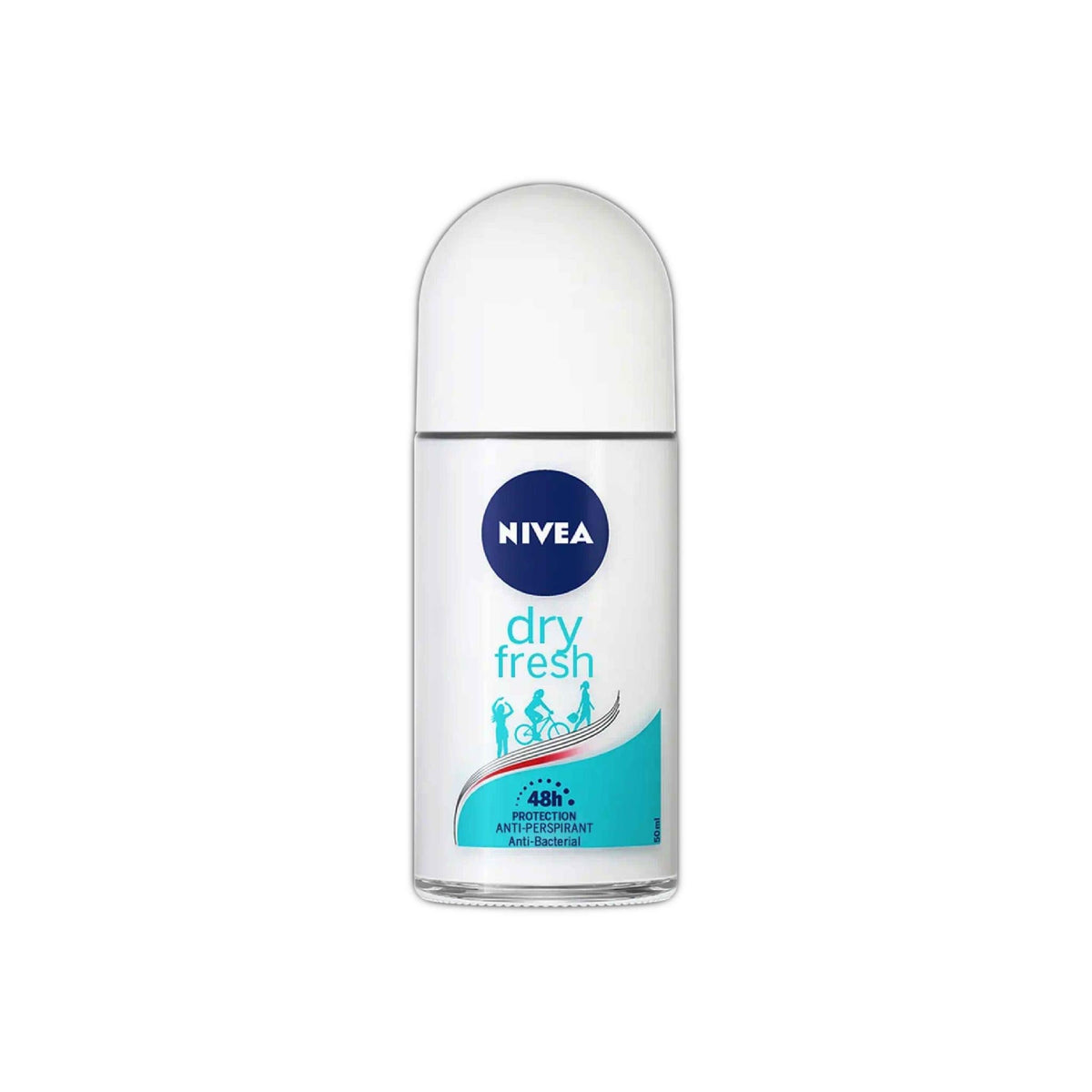 Refect Beauty Nivea Dry Fresh women's roll-on anti-perspirant in a 50ml glass bottle with a white cap.