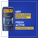 Refect Beauty Nivea Men Fresh Active 3-in-1 antiperspirant deodorant stick with 48-hour sweat and odor protection.