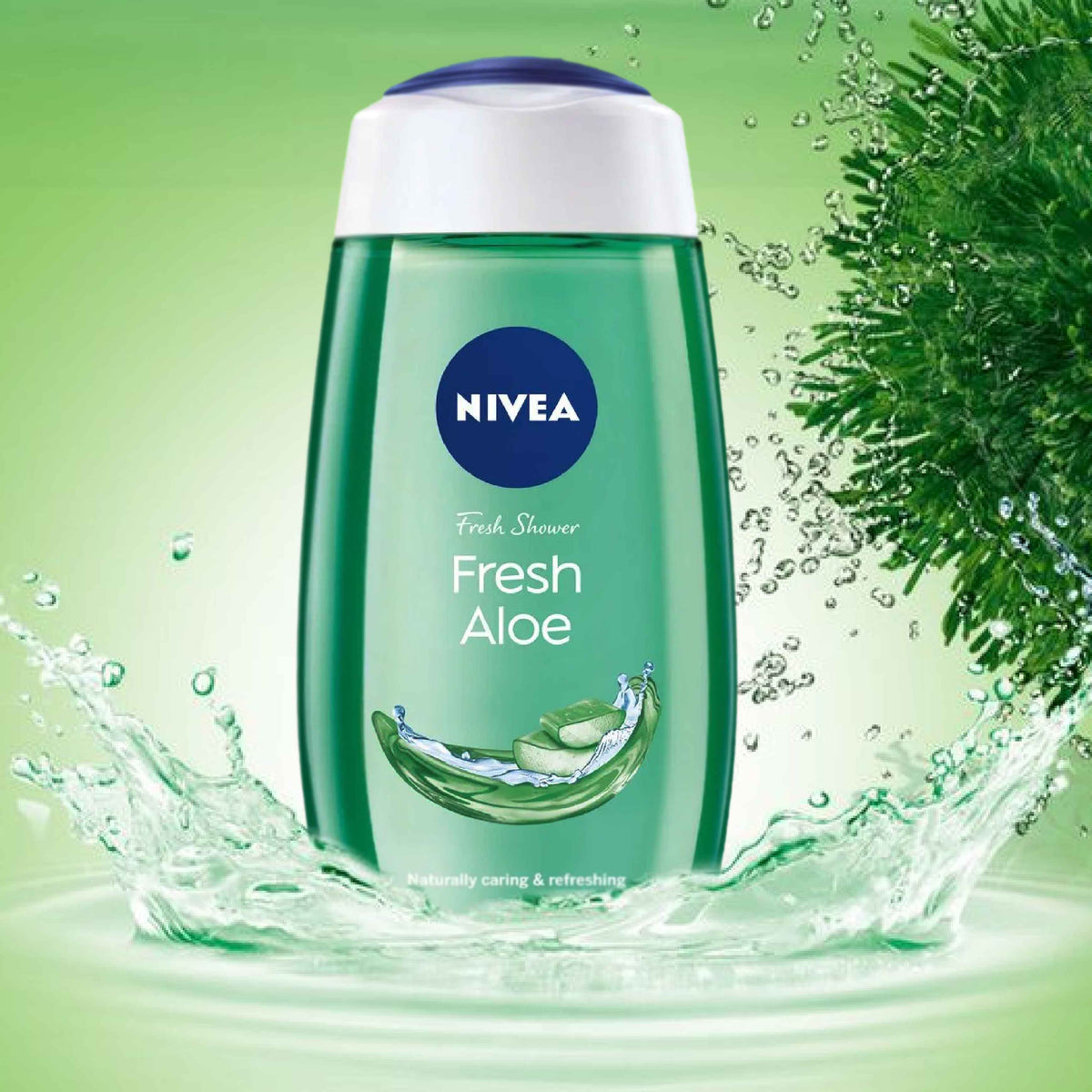 Refect Beauty Nivea Fresh Aloe shower gel bottle with refreshing water splash and aloe vera extract design