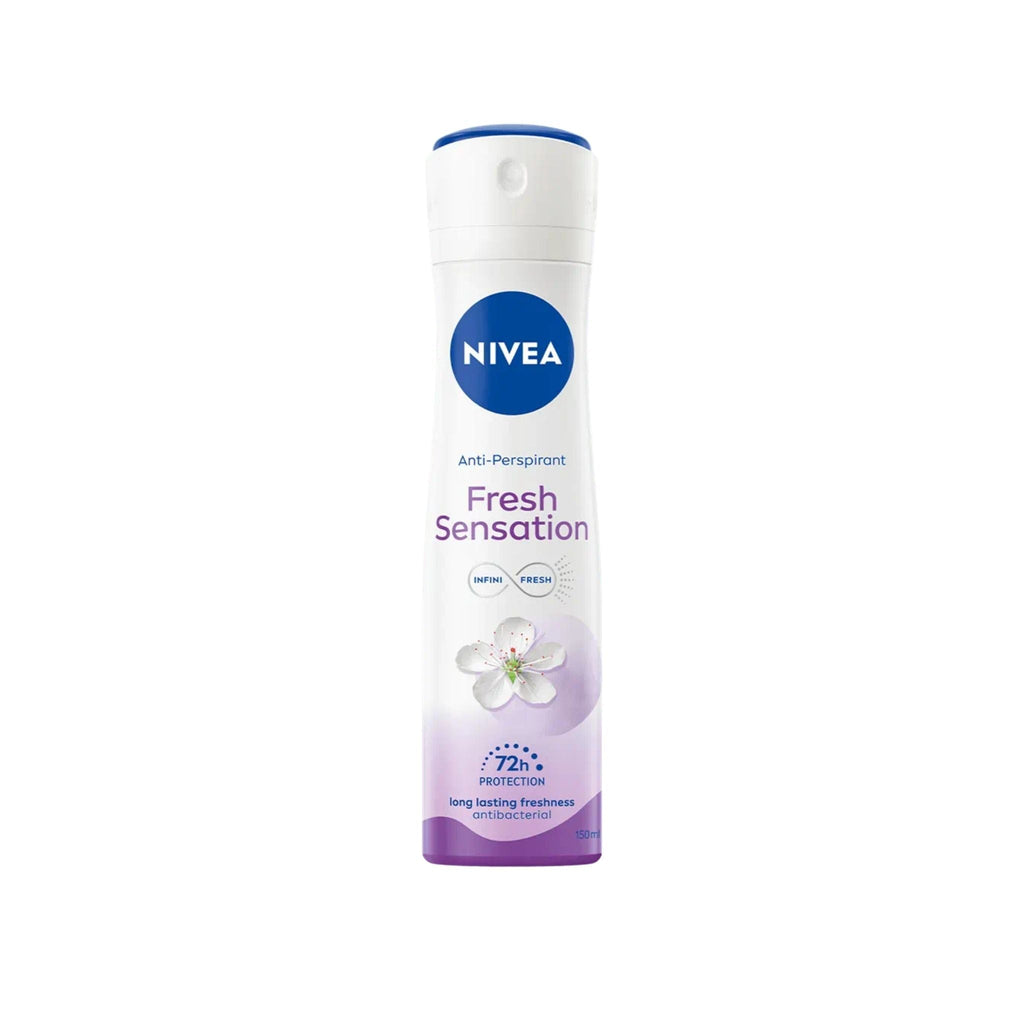 Refect Beauty Nivea Fresh Sensation antiperspirant spray with 72-hour protection and floral scent in a 150ml bottle.