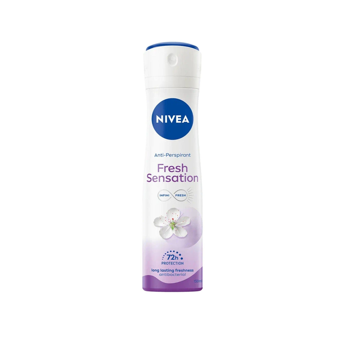 Refect Beauty Nivea Fresh Sensation antiperspirant spray with 72-hour protection and floral scent in a 150ml bottle.