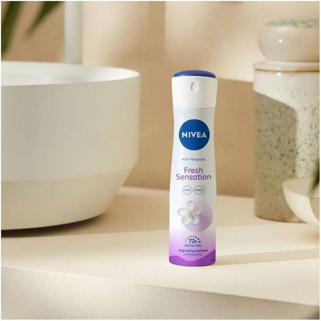 Refect Beauty Nivea Fresh Sensation antiperspirant spray bottle with 72-hour protection and floral design