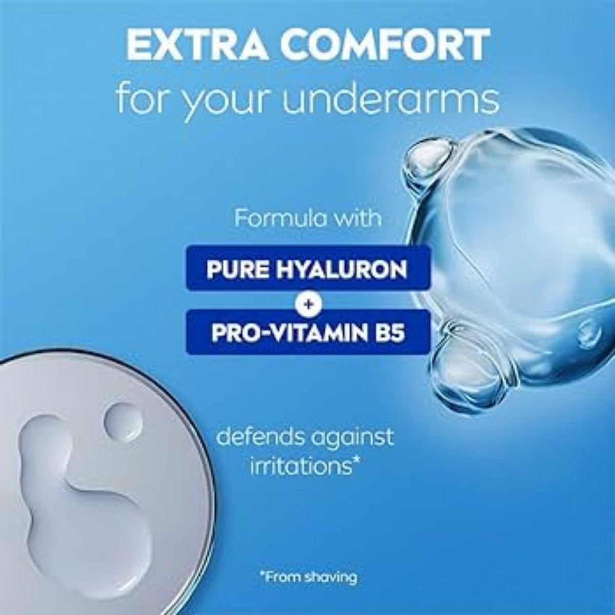 Refect Beauty Nivea roll-on deodorant graphic featuring Pure Hyaluron and Pro-Vitamin B5 for sensitive skin care