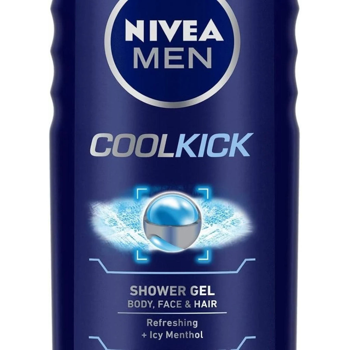 Refect Beauty Nivea Men Cool Kick shower gel bottle with a refreshing icy menthol design for body, face, and hair.