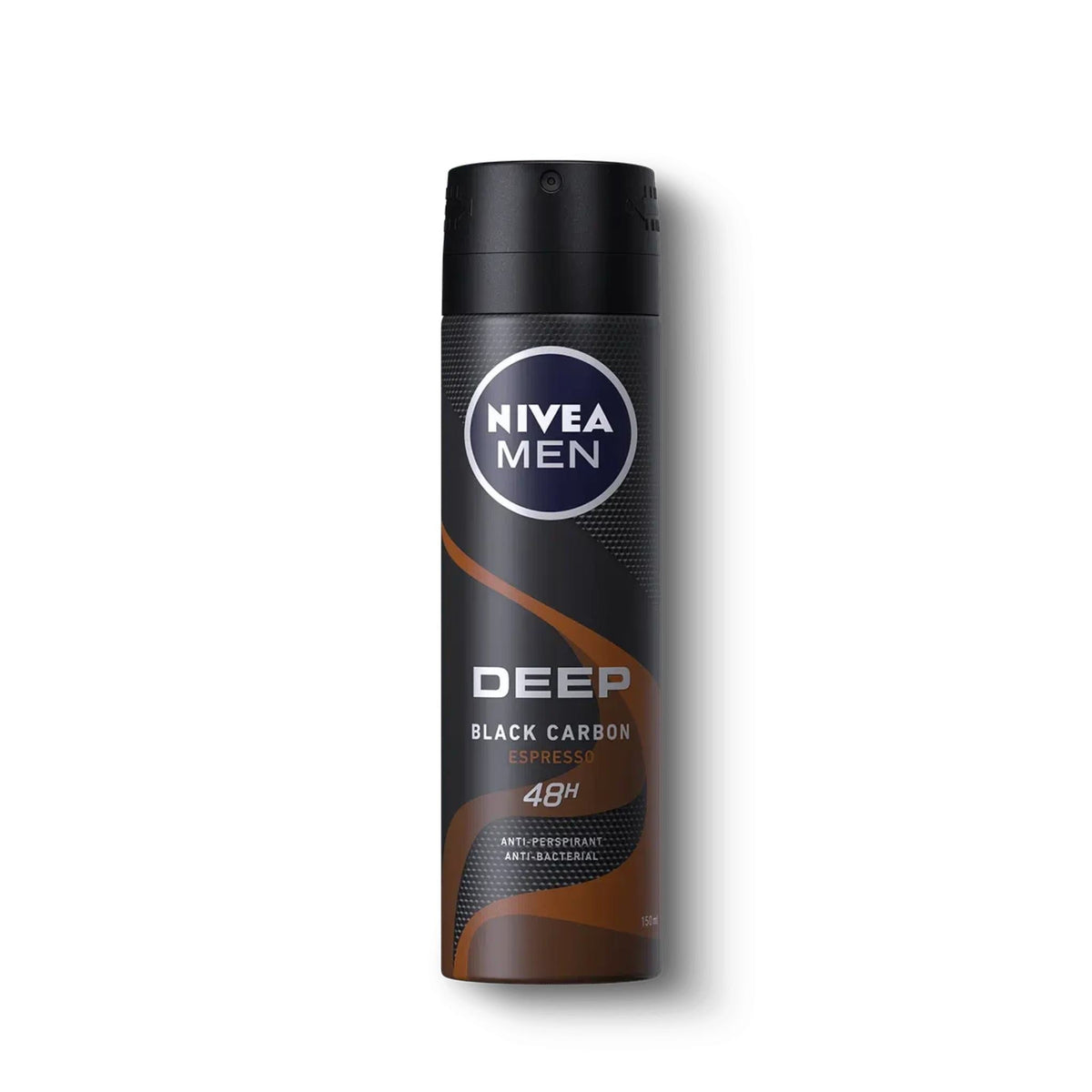 Refect Beauty Nivea Men Deep Espresso body spray in a black and brown aerosol canister with 48-hour odor protection.