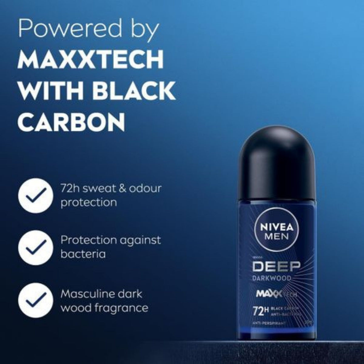 Refect Beauty Nivea Men Deep Black Carbon Dark Wood roll-on deodorant with 72-hour sweat and odor protection