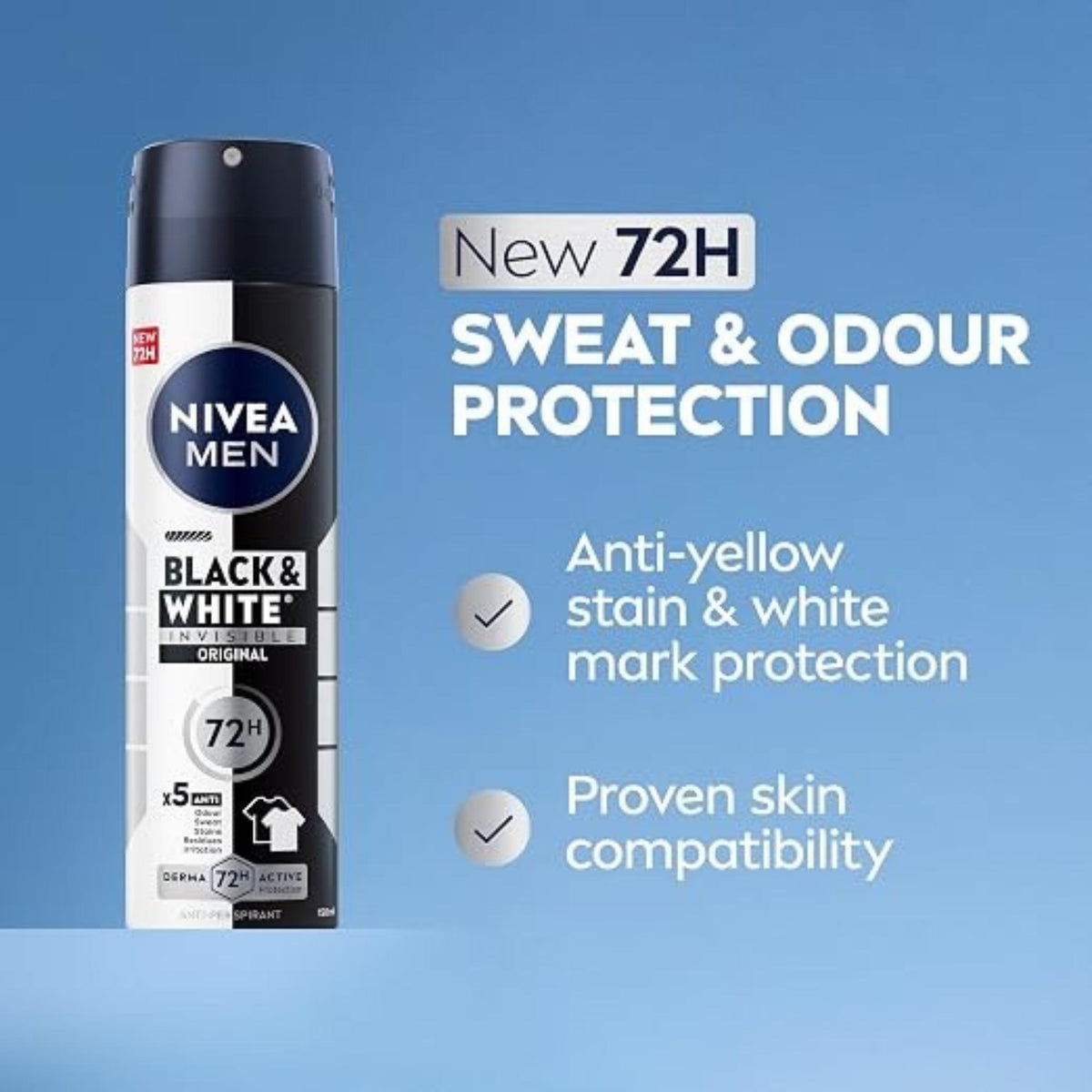 Refect Beauty Nivea Men Black and White Original anti-perspirant spray bottle with 72-hour sweat and odor protection.