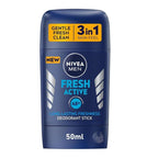 Refect Beauty Nivea Men Fresh Active 3-in-1 deodorant stick with 48-hour protection in a blue 50ml container.