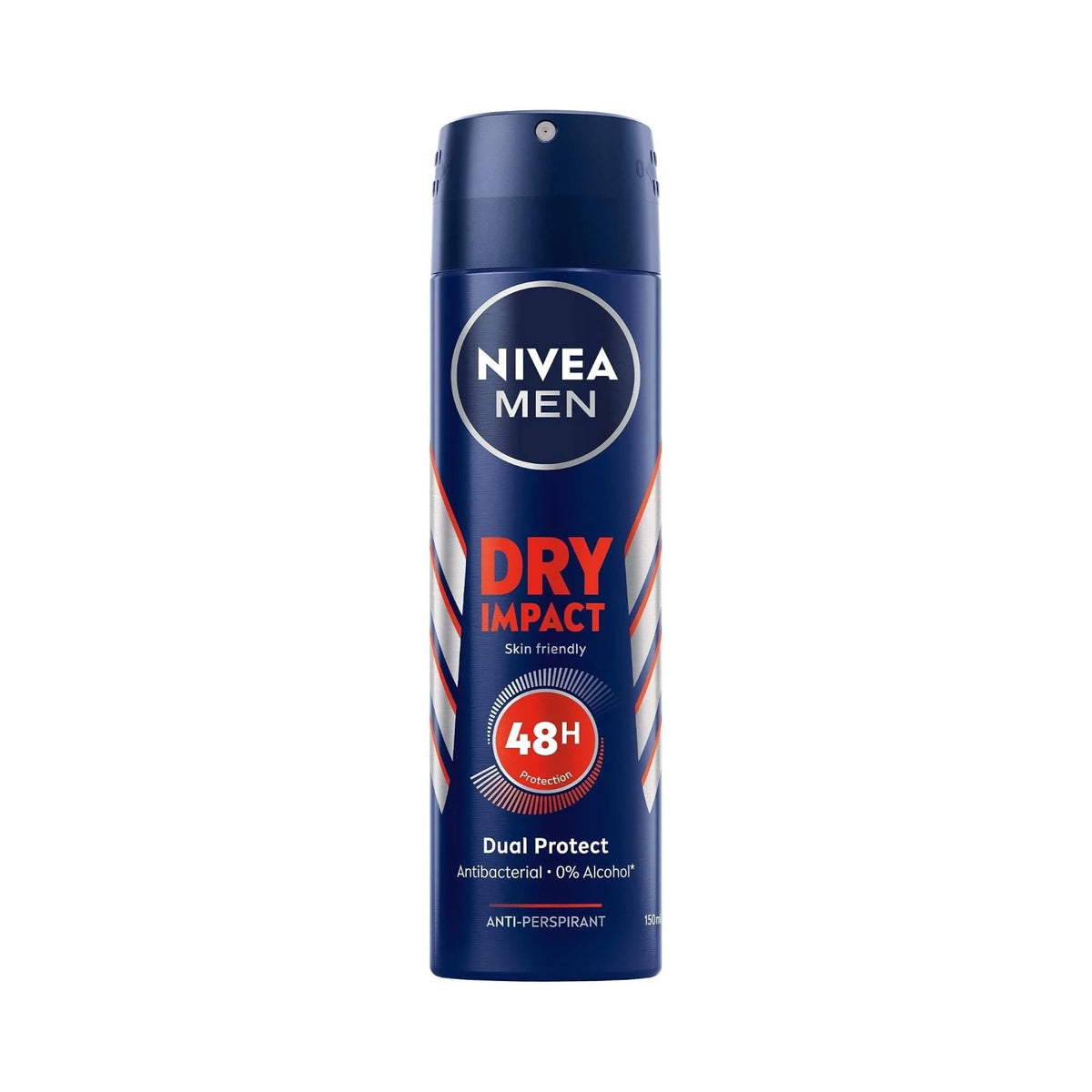 Refect Beauty Nivea Men Dry Impact anti-perspirant body spray in a blue 150ml aerosol can with 48h protection.