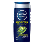 Refect Beauty Nivea Men Energy 3-in-1 shower gel bottle with mint extract for body, face, and hair.