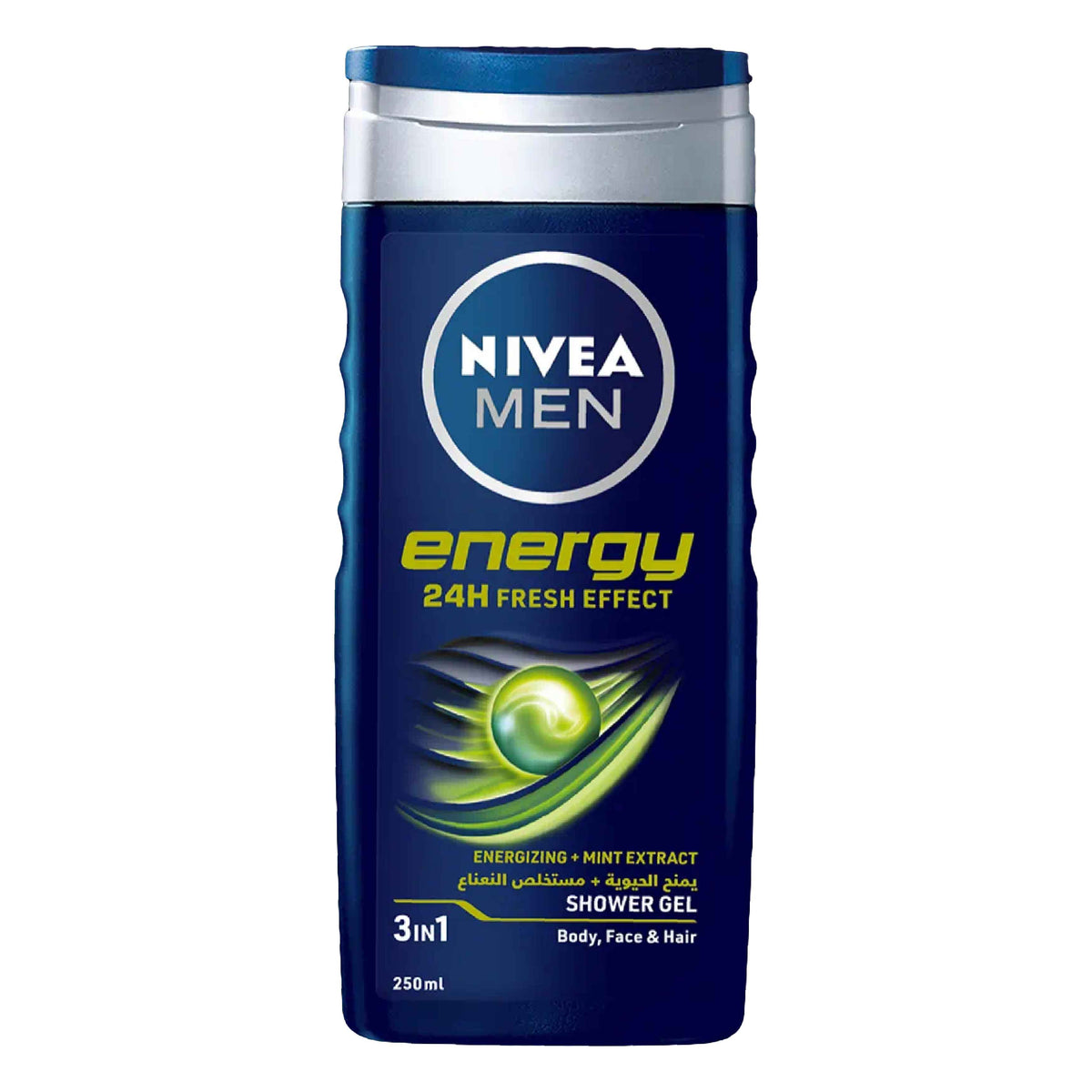 Refect Beauty Nivea Men Energy 3-in-1 shower gel bottle with mint extract for body, face, and hair.