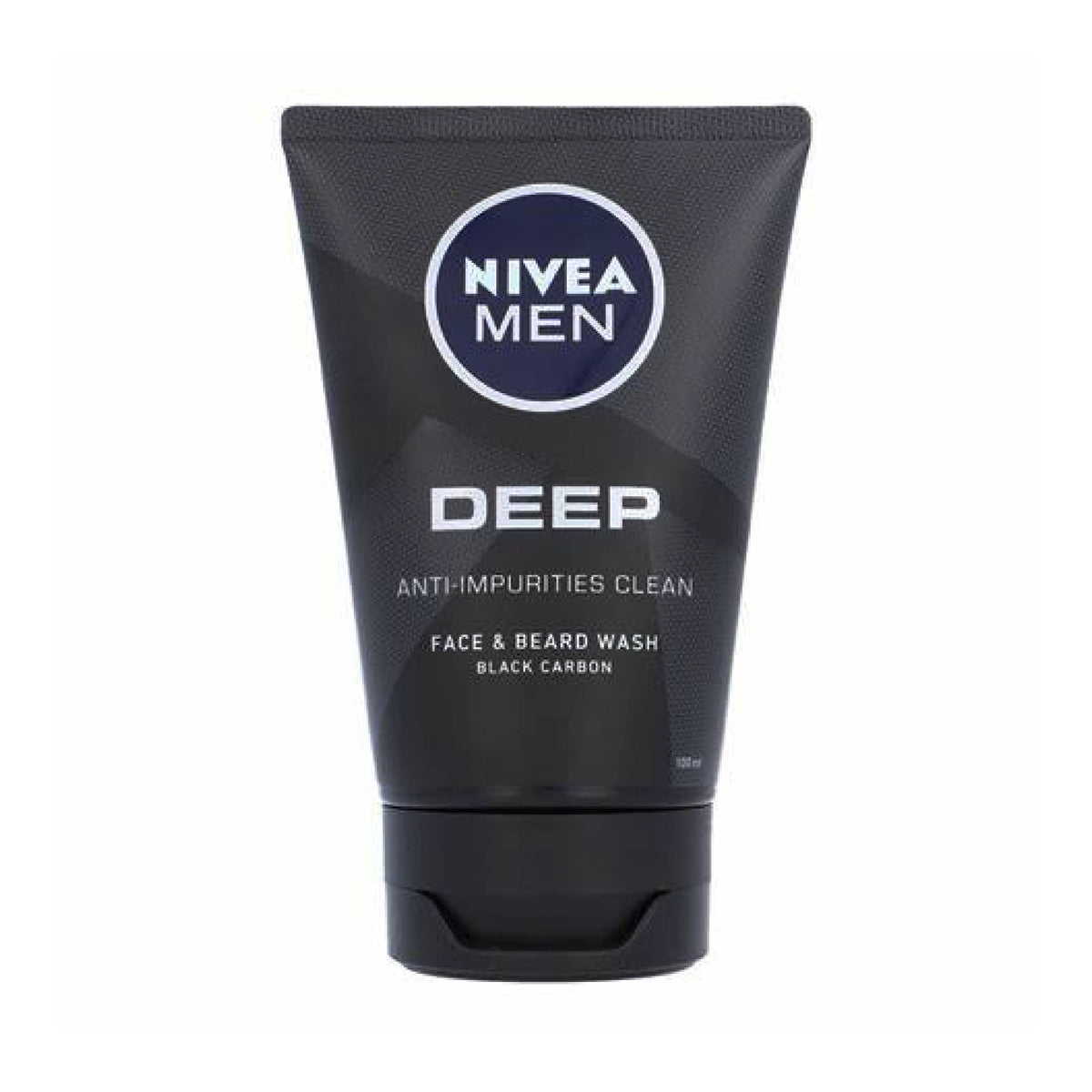 Refect Beauty Nivea Men Deep face and beard wash in a black squeeze tube with anti-impurities black carbon formula.