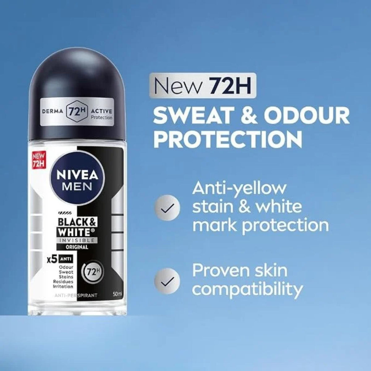 Refect Beauty Nivea Men Black & White Invisible roll-on anti-perspirant with 72-hour sweat and odour protection.