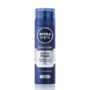 Refect Beauty Nivea Men Protect & Care Shaving Foam in a blue 200ml aerosol can for a smooth, irritation-free shave.
