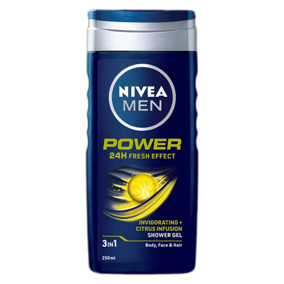 Refect Beauty Nivea Men Power Fresh 3-in-1 shower gel bottle with citrus infusion for body, face, and hair.