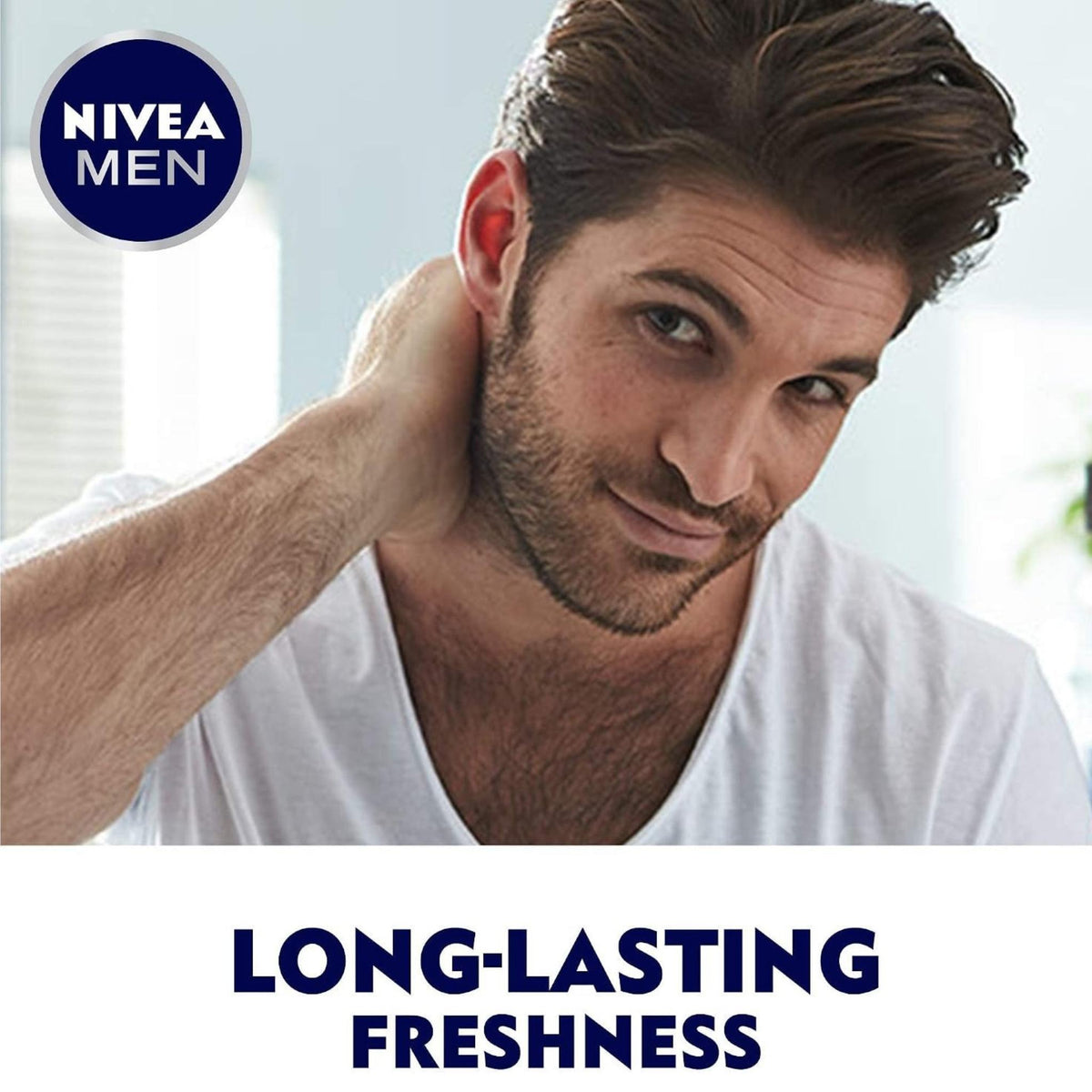 Refect Beauty Nivea Men Silver Protect anti-perspirant advertisement featuring a man with a fresh, clean look.
