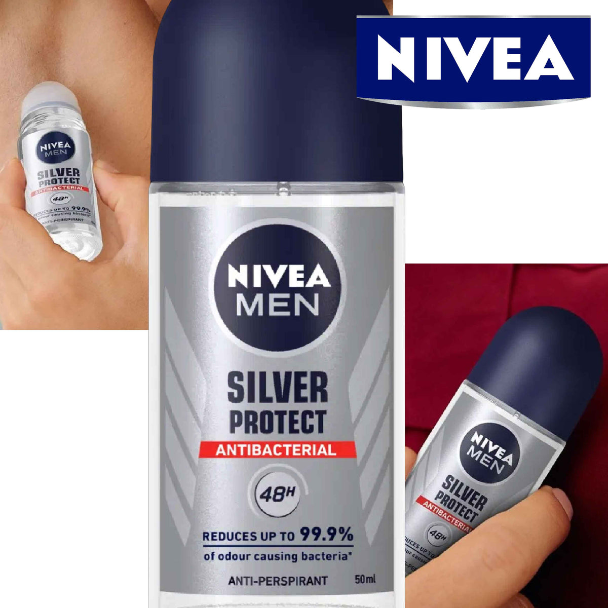 Refect Beauty Nivea Men Silver Protect anti-perspirant roll-on with antibacterial silver ions for 48-hour protection