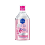 Refect Beauty Nivea Micellar Rose Water makeup remover in a 400ml clear bottle with pink liquid and white cap.